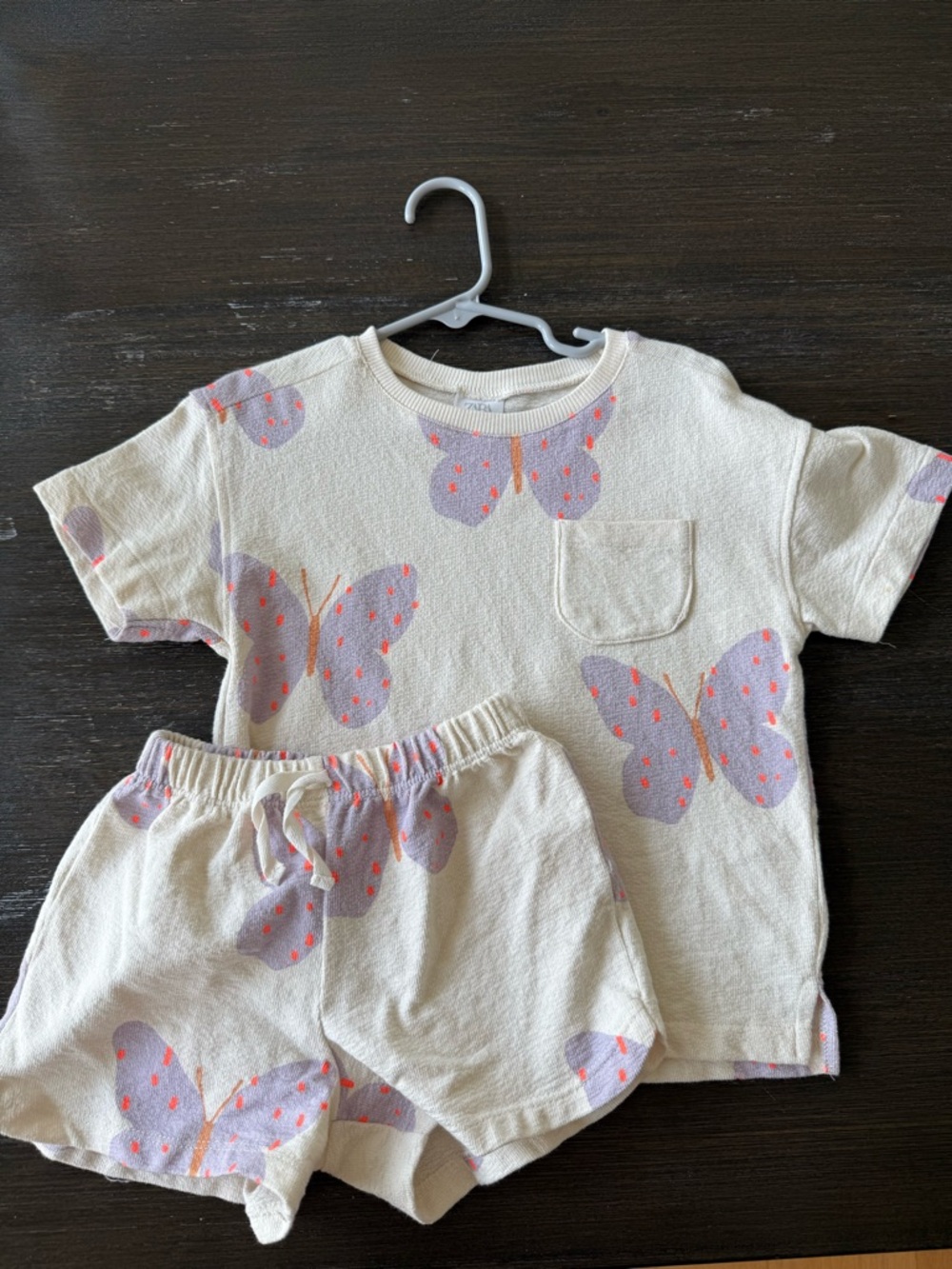 Zara Cream Kids Matching Set with Lavender and Coral Butterfly Print